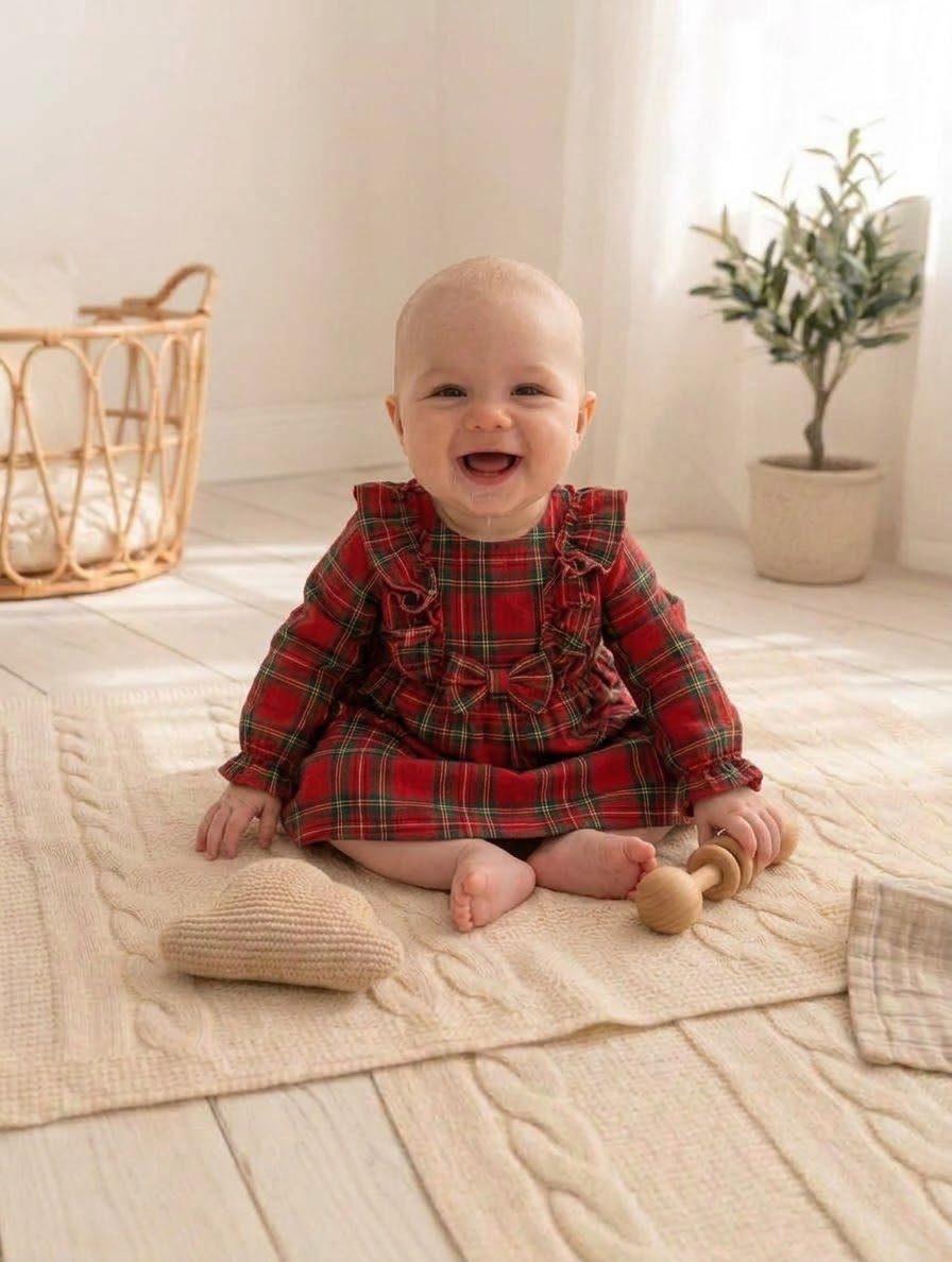 Vestido Xadrez com Folhos Bebé de 6M 12M 18M